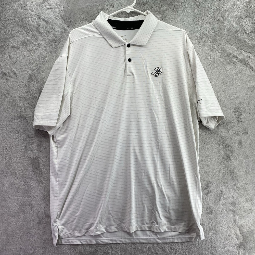 Nike Golf Dri-FIT White Striped Polo Men's XL Embroidered Club Crest